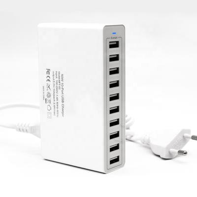 China 50W 5V 10A Multi Cell Phone Interface Charger Station With Switch Button LED Light 10USB Ports Universal Home Charger for sale