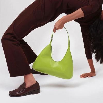 China 2021 Madame Avocado Green Ladies PU Bag Design Armpit Bag Women Unique Patent Leather Summer Handbag for sale