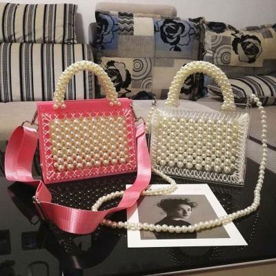 China Fashion Fashion Ladies Beaded Box Pearl Weave Tote Bag Women Shoulder Bag Acrylic Transparent Evening Handbag For Wedding Party for sale