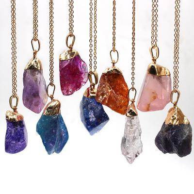 China Geometric Stone Crystal Jewelry Druzy Necklaces Crystal Pendant Femme Gold Chain Women Neo-Gothic Natural Raw Stone Girl Necklaces for sale