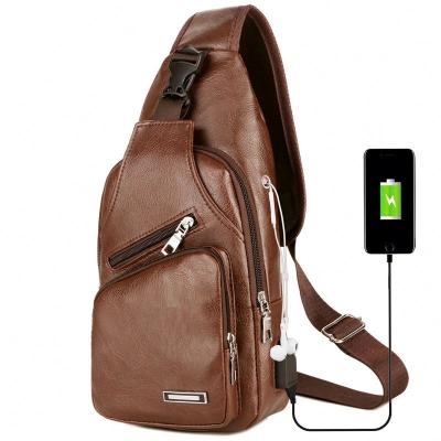 China PU Mens Shoulder Bags USB Charging Cross - Body Chest Bag Anti Theft PU Leather Travel Short Messengers Bag for sale