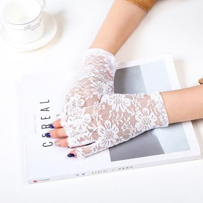 China ELBOW Fashionable Beautiful Women Short Sleeve Full Fingerless Satin Gloves For Party Driving Wedding for sale