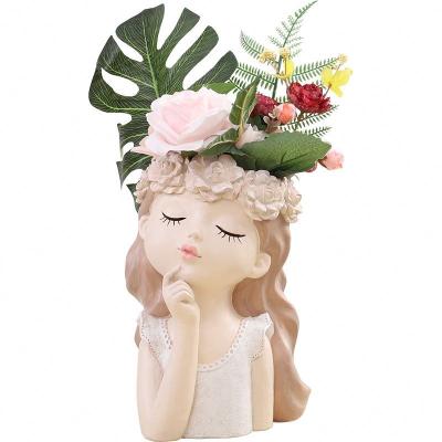 China Cute Succulent Pot Girls Flower Pot Flower Bonsai Resin Head Planter for sale