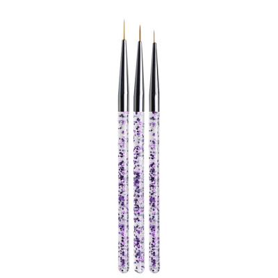 China Beauty Care Make Tools 3Pcs/Set Professional Crystals Nail Brush High Quality Nylon Hair Acrylic Nail Art Brush Handle Set for sale