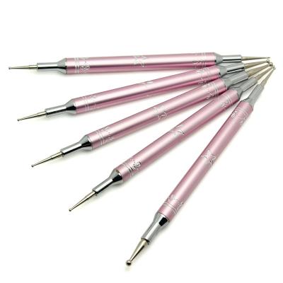 China Nail Picker Use Art Pencil Set Rhinestone Pen Metal Handle Nail Art Custom Logo Rose Gold Nail DIY Double Dotting Pen Tools for sale