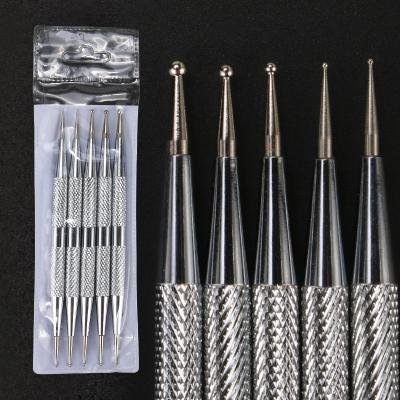 China Beauty care do tool meeja 5pcs/set Fashion Metal Handle Dot Drill Pen Dual Head Polished Replaceable Dotting Nail Art Pen for sale