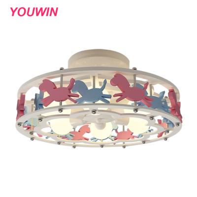 China YOUWIN Modern Cartoon Resin Creative Pony Princess Bedroom Children's Room Lamps American Colorful Rotate Horse Kids Pendant Light for sale