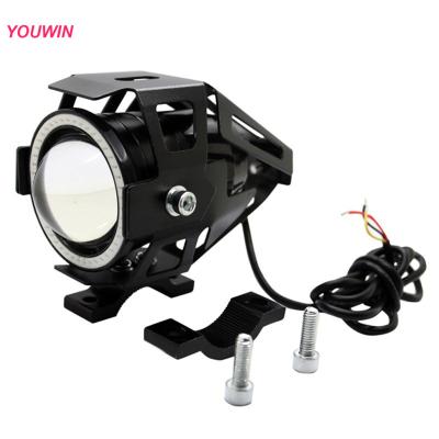 China Motorcycle Indoor Led Headlight With Abgle Eyes Additional Spotlights Fog Lights Universal Motorbike Auxiliary U7 Led Driving Lamp for sale