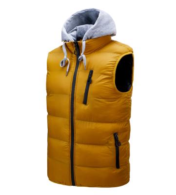 China Quilted padded yellow color for men vest hood men's waistcoat young shaper hat boy vest for sale