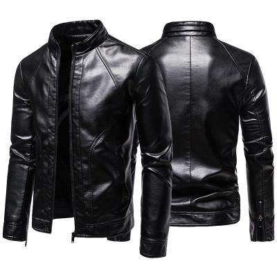 China Custom Hot Men's PU Zipper Motorcycle Leather Jacket Men's Bomber Leather Jacket for sale