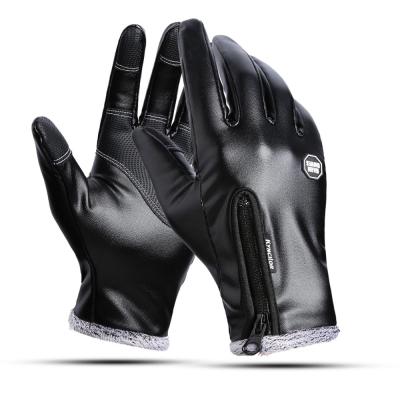 China Warm Synthetic Leather+Velvet Cycling Gloves Winter Men Thicken Waterproof Leather Driver Gloves Bike Gloves for sale