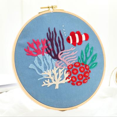 China Beginners Hand Embroidery Materials Package Include Embroidered Fabric Printed With Fish Series 15.3*15.3cm for sale