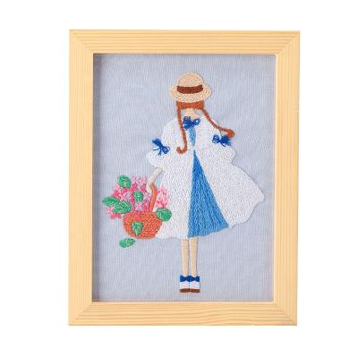 China DIY Beginner Hand Embroidery Kit Young Girl Pattern With Needlepoint Kit 15.3*15.3cm for sale