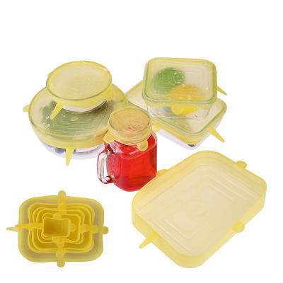 China Non Puddle Rectangle Stretch Fit Silicone Lid Yellow 6Pcs Rectangle Various Sizes Silicone Lids Covers for sale