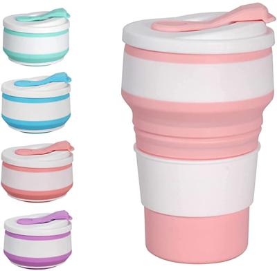 China 350ml Sustainable Collapsible Silicone Collapsible Water Cup With Lid For Office Home for sale