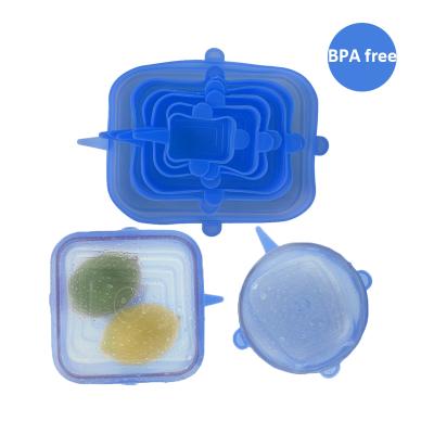 China Sustainable Rectangular Blue Food Grade Silicone Suction Bowl With Universal Lid Silicone Stretch Lids for sale