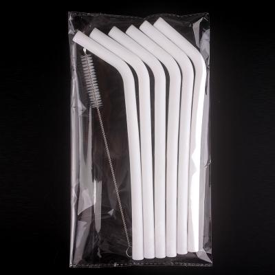 China Disposable Reusable Bendable 6Pcs Long Silicone Drinking Straws With Cleaning Brushes White for sale