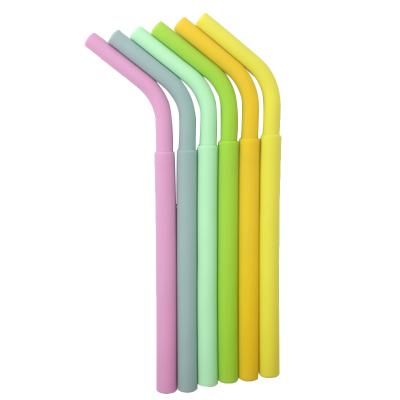 China 6 Pcs BPA Free Food Grade Silicone Rubber Disposable Removable Drinking Straws With Cleaning Brush for sale