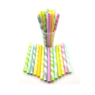 China Sustainable Universal Size Silicone Spiral Striped Straight Drinking Straws for sale