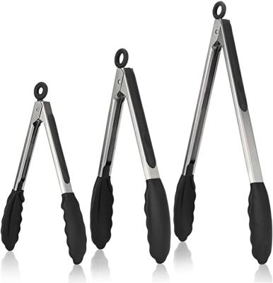 China Sustainable 3PCS Set Lohas Premium Stainless Steel Cooking Tongs With Silicone Tips For Kitchen Cooking for sale