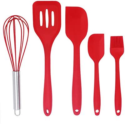 China Viable Red 5PCS Silicone Baking Spatula Set Kitchen Accessories Utensils For Home DIY for sale