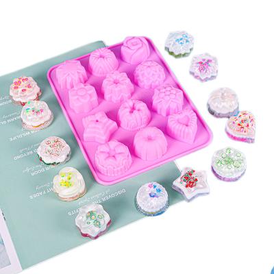 China Viable Silicone Flower Wax Melt Molds 12 Cavity Custom Pure 3D Silicon Soap Mold 100% Soap Mold for sale