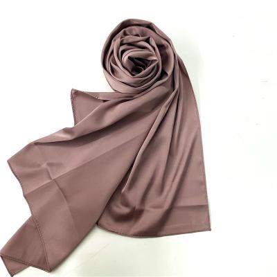 China 100% Ployester Polyester Dyed Plain Satin Shawl Hijab Scarf Hijab Used For Muslim Woman for sale