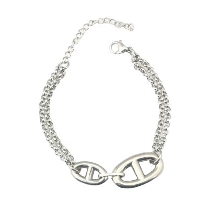 China Vintage Factory Hot Sales Creative Silver Bracelet For Women Beads Double Cuff Chain Bracelet for sale