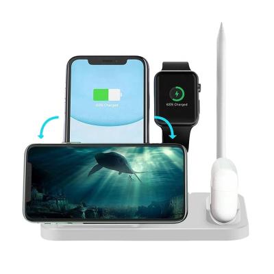 China Foldable 10W Mobile Phone 4 in 1 QI Wireless Charger for iPhone Phone, Samsung Phone Apple Watch Airpod and Apple Pencil Charging for sale