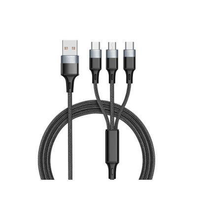 China Fully Compatible 3 in 1 USB Cable MARK Wholesale on Stock 1.2m on Stock 3 in 1 Nylon Braided Fast-Charging Data USB Cable for Type-C Micro USB Lightning Cable for sale