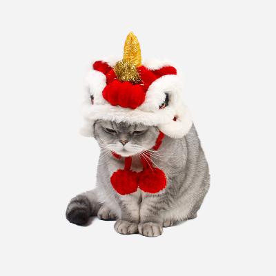 China Hot New Year Viable Chinese Style Dog Cat Hair Accessories Puppy Lion Luxury Hat for sale