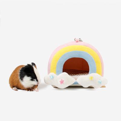 China Viable Cute Rainbow Shape Luxury Dual Function Bunny Bed Sugar Glider House Pet Hamster Guinea Pig Cage Hammock for sale