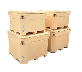 China Rubber Handle Insulated Yellow Food Transport Container with Bottom Pallet Wheels Te koop