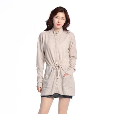 China Anti-wrinkle Women Cover Hip Drawstring Zipper Pockets Cashmere Sweater for sale