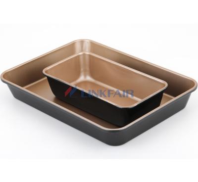 China Linkfair Viable Champagne Inner Bakeware 2 Piece Carbon Steel Non-Stick Cake Pan and Bread Pan for Wholesale for sale