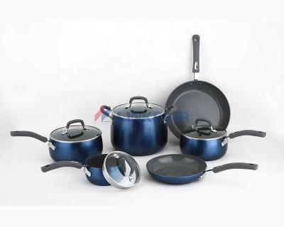 China Linkfair Viable 10 Pieces Belly Shape Cookware Set Aluminum Nonstick Coating Pots And Pans For Wholesale for sale