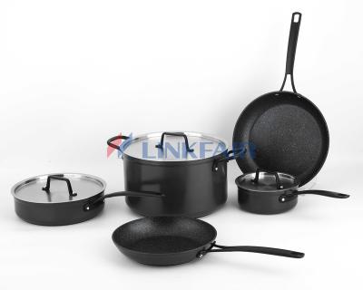 China Linkfair 8-Piece Viable Nonstick Coated Forged Aluminum Cookware Set Black Pan/Stock Pot/Frypan and Saute Pan for Wholesale for sale