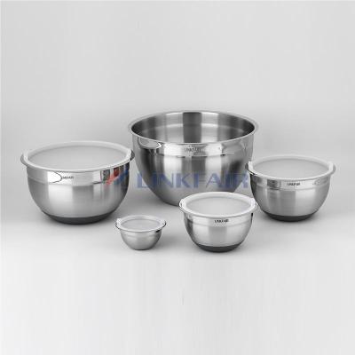 China Viable Hot Selling Polished Stainless Steel Mixing Bowl With Silicone Base Salad Bowl With PE Lid 10pcs Set Factory Directly for sale