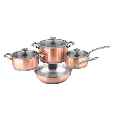 China Family Kitchen Kitchen Accessories 4 Pcs High Quality Triple Copper Cookware Set Glass Lid Cookware Set for sale