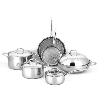 China Kitchen Sustainable Kitchenware Cooking Multi Material Pot Pans Nonstick Layer Stainless Steel Ware Cookware Set for sale