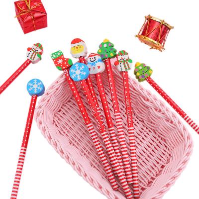 China office & School Pencil Christmas Cartoon Wooden Pencil With Cute Christmas Pattern Erasers Christmas Gifts For School Stationery Supplies for sale