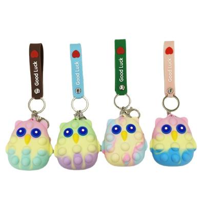 China 2022 New Arrival OWL MODEL Owl Shape 3D silicone push bubble fidgety person ball toys with key chain for sale