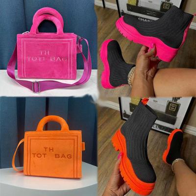 China Other New Arrival High Quality Stretch Boots Casual Sneakers Designer Handbags And Shoes Sets Boots For Women Shoes for sale