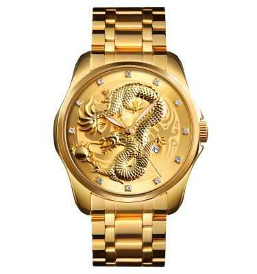 China High quality automatic gold dragon stainless steel date SKMEI 9193 Japan movt wrist quartz watch for sale