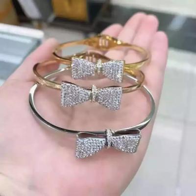 China Nickel-Free Lead-Free New Fashion Diamond-encrusted Bow Bracelets Fashion Glamour Jewelry Fine Bracelets For Women for sale