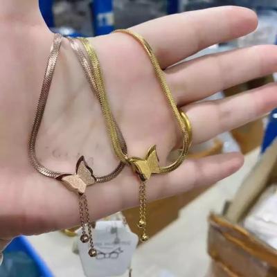 China Casual/Sporty 2023 New Stainless Steel Snake Necklaces Double Butterfly Fringe Fashion Jewelry Fine Necklaces for sale