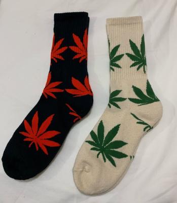 China Antibacterial Hemp Leaf Knee High Socks Fashion Multicolor Leaves Design Men Organic Cotton Hemp Media Corta Socks Customized Order Socks for sale