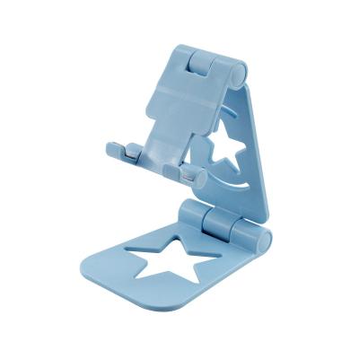 China Desktop Cell Phone Plastic Cell Phone Stand Mobile Phone Stand Blue Foldable Double Phone Bracket for sale