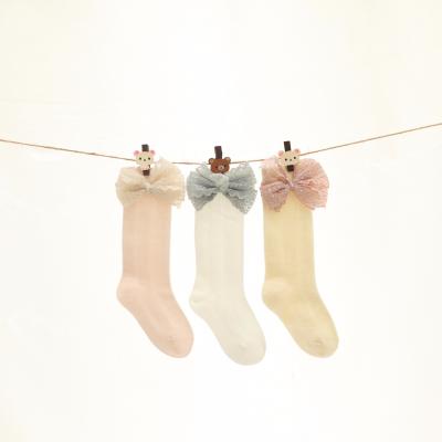 China Cotton Antibacterial Fashion Girls Long Socks Mesh Stripe Baby Socks for sale