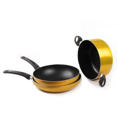 China Non Sustainable Stick 3-Pcs Kitchen Cookware Set Aluminum Frying Pan Set for sale